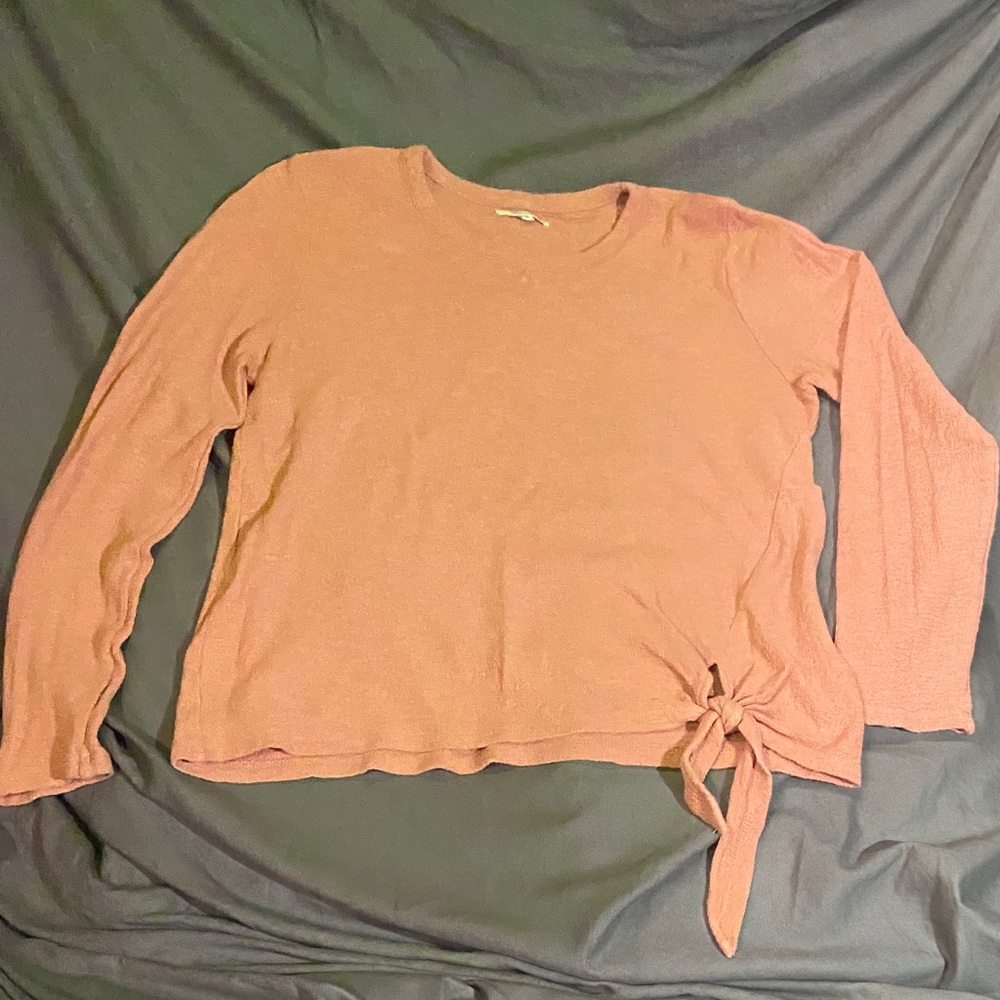 Madewell Women's Dusty Pink Tie-Front Long Sleeve Top